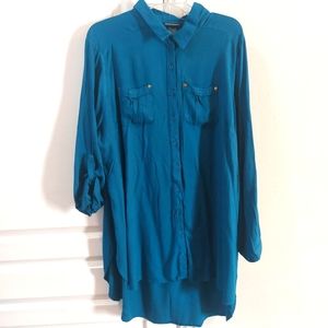 Ashley Stewart Women's Blue Longsleeve Maxi Shirtdress Size 18